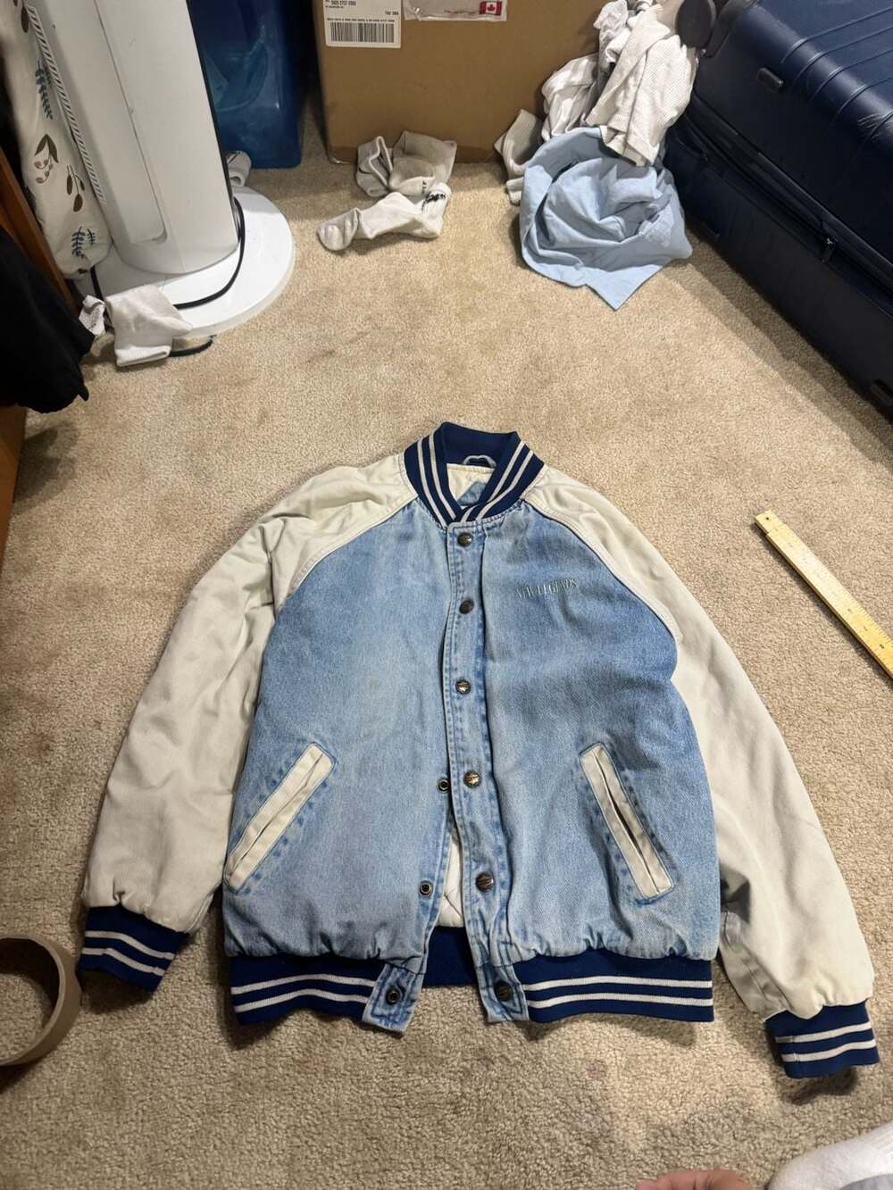 Vintagew 90s New Legends TwoTone Denim Varsity Bomber Jacket Youth XL, Mens Smal